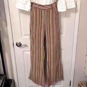 Roxy Quick Silver Corduroy Multi Color Striped Wide Leg Highrise Pants Sz 7 Jrs